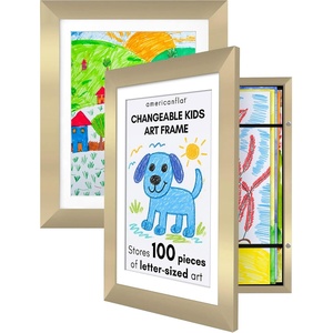 image:imageAmericanflat 85x11 Changeable Kids Art Frame 2Pack  Gold  Holds 100 art pieces magnetic front door builtin keyholes for wall display stores finished artworkGold