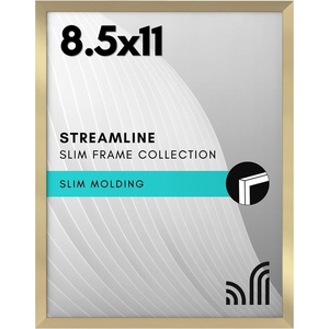 image:imageAmericanflat 85x11 Picture Frame with ShatterResistant Glass  Streamline Collection  Thin Border Photo Frame for Tabletop and Wall Display  Hanging Hardware and Easel Stand Included  Gold  Shatterresistant glass wall or tabletop display with included easel sawtooth hangers included secure turntab backingPicture Frame
