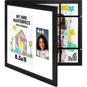 image:imageAmericanflat Kids Artwork Frame Changeable Gold  Magnetic Door Holds 100 Art Pieces  85x11 Letter Size Display with Mat or 10x125 Without Mat  My Mini Masterpiece  Holds 100 art pieces magnetic front door builtin keyholes for wall display stores finished artworkBlack