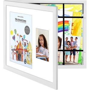 image:imageAmericanflat Kids Artwork Frame Changeable Gold  Magnetic Door Holds 100 Art Pieces  85x11 Letter Size Display with Mat or 10x125 Without Mat  My Mini Masterpiece  Holds 100 art pieces magnetic front door builtin keyholes for wall display stores finished artworkWhite