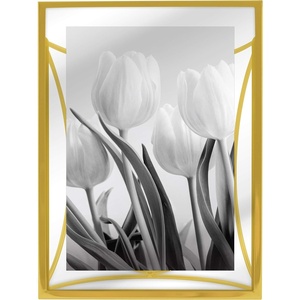 image:imageAmericanflat Modern Metal 5x7 Picture Frame in Gold  Use as Floating Frame for 4x6 Picture  Painted Iron with Shatter Resistant Glass  Horizontal and Vertical Formats for Tabletop DisplayGold
