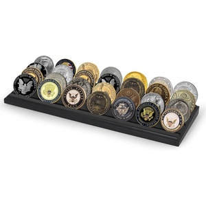 image:imageAmericanflat 12x4 Challenge Coin Display  Walnut  Holds up to 30 coins across 4 rows solid engineered wood with a sturdy base for military and collectible coinsBlack