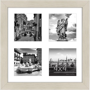 image:imageAmericanflat 4x4 Collage Picture Frame  Fits 4  Light Wood  Overall frame size 10x10 Shatterresistant glass sawtooth hangers included fits photos and art