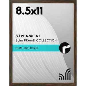 image:imageAmericanflat 85x11 Picture Frame with ShatterResistant Glass  Streamline Collection  Thin Border Photo Frame for Tabletop and Wall Display  Hanging Hardware and Easel Stand Included  Grey  Shatterresistant glass wall or tabletop display with included easel sawtooth hangers included secure turntab backingWalnut