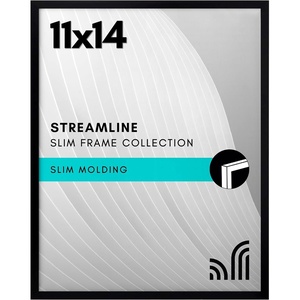 image:imageAmericanflat 11x14 Picture Frame  Slim Molding  Black  Shatterresistant glass hangs vertical or horizontal sawtooth hangers included secure turntab backing