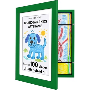 image:imageAmericanflat 85x11 Changeable Kids Art Frame 2Pack  Silver  Holds 100 art pieces magnetic front door builtin keyholes for wall display stores finished artworkShamrock Green