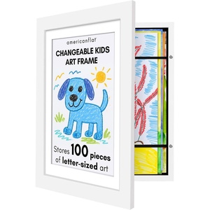 image:imageAmericanflat 85x11 Changeable Kids Art Frame 2Pack  Silver  Holds 100 art pieces magnetic front door builtin keyholes for wall display stores finished artworkWhite