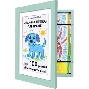 image:imageAmericanflat 85x11 Changeable Kids Art Frame 2Pack  Silver  Holds 100 art pieces magnetic front door builtin keyholes for wall display stores finished artworkSeafoam Green