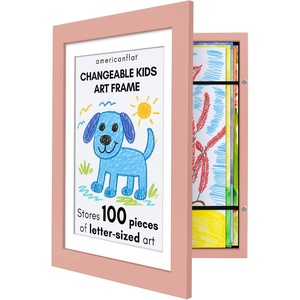 image:imageAmericanflat 85x11 Changeable Kids Art Frame 2Pack  Silver  Holds 100 art pieces magnetic front door builtin keyholes for wall display stores finished artworkPeachy Pink