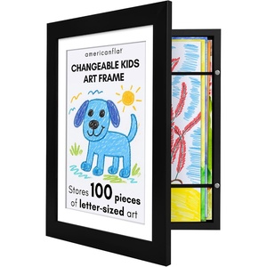 image:imageAmericanflat Kids Artwork Frame Changeable Black  Magnetic Door Holds 100 Art Pieces  85x11 Letter Size Display with Mat or 10x125 Without Mat  My Mini Masterpiece  Holds 100 art pieces magnetic front door builtin keyholes for wall display stores finished artworkBlack