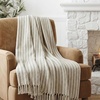 image:imageAmericanflat 50x60 Throw Blanket  Soft and Breathable Cotton Throw Blanket for Couch Bed Chair  Decorative Blankets Perfect for Home or Outdoor Use  Navy Blue and White Herringbone DesignCream Beige Pinstripe