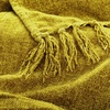 image:imageAmericanflat Chenille Throw Blanket in Dark Blue  Breathable Polyester with Decorative Fringe  Wrinkle and Fade Resistant  50 x 60Mustard