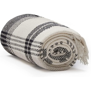image:imageAmericanflat 50x60 Throw Blanket  Soft and Breathable Cotton Throw Blanket for Couch Bed Chair  Decorative Blankets Perfect for Home or Outdoor Use  Navy Blue and White Herringbone DesignBeige Black Plaid