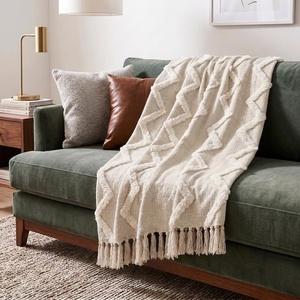 image:imageAmericanflat 50x60 Throw Blanket  Soft and Breathable Cotton Throw Blanket for Couch Bed Chair  Decorative Blankets Perfect for Home or Outdoor Use  Navy Blue and White Herringbone DesignGrey Tufted