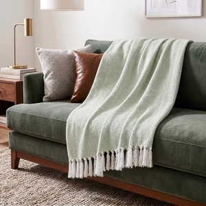 image:imageAmericanflat 50x60 Throw Blanket  Soft and Breathable Cotton Throw Blanket for Couch Bed Chair  Decorative Blankets Perfect for Home or Outdoor Use  Navy Blue and White Herringbone DesignZaina Seafoam and White Herringbone