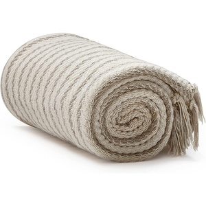 image:imageAmericanflat 50x60 Throw Blanket  Soft and Breathable Cotton Throw Blanket for Couch Bed Chair  Decorative Blankets Perfect for Home or Outdoor Use  Navy Blue and White Herringbone DesignCream Beige Pinstripe