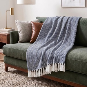 image:imageAmericanflat 50x60 Throw Blanket  Soft and Breathable Cotton Throw Blanket for Couch Bed Chair  Decorative Blankets Perfect for Home or Outdoor Use  Navy Blue and White Herringbone DesignZaina Dark Navy and White Herringbone