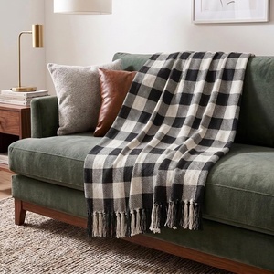 image:imageAmericanflat 50x60 Throw Blanket  Soft and Breathable Cotton Throw Blanket for Couch Bed Chair  Decorative Blankets Perfect for Home or Outdoor Use  Navy Blue and White Herringbone DesignBlack  Cream  Beige Plaid