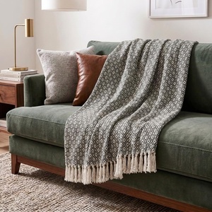 image:imageAmericanflat 50x60 Throw Blanket  Soft and Breathable Cotton Throw Blanket for Couch Bed Chair  Decorative Blankets Perfect for Home or Outdoor Use  Navy Blue and White Herringbone DesignOmala Black and Cream Mini Diamond