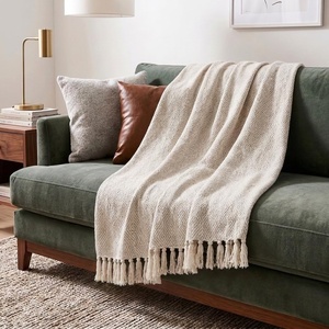image:imageAmericanflat 50x60 Throw Blanket  Soft and Breathable Cotton Throw Blanket for Couch Bed Chair  Decorative Blankets Perfect for Home or Outdoor Use  Navy Blue and White Herringbone DesignCream Beige Diamond