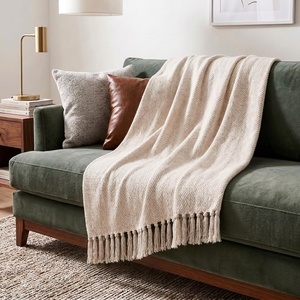 image:imageAmericanflat 50x60 Throw Blanket  Soft and Breathable Cotton Throw Blanket for Couch Bed Chair  Decorative Blankets Perfect for Home or Outdoor Use  Navy Blue and White Herringbone DesignCream Beige Zig Zag