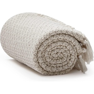 image:imageAmericanflat 50x60 Throw Blanket  Soft and Breathable Cotton Throw Blanket for Couch Bed Chair  Decorative Blankets Perfect for Home or Outdoor Use  Navy Blue and White Herringbone DesignCream Beige Birds Eye