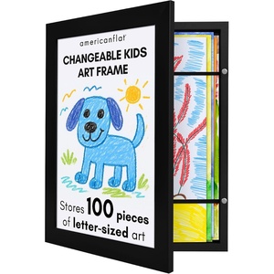 image:imageAmericanflat 85x11 FrontLoading Kids Art Frame  Black  Holds up to 100 artworks swap art in seconds includes hanging hardware and a builtin easel for wall or tabletopBlack