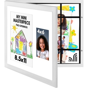 image:imageAmericanflat 85x11 Kids Art Frame  Art  4x6 Photo  White  Displays kids artwork alongside a photo changeable design with builtin storage hanging hardware included