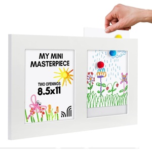 image:imageAmericanflat 85x11 SlideIn Kids Art Frame  2 Openings  White  Displays two artworks side by side holds 25 per slot in builtin storage keyholes for horizontal or vertical hanging
