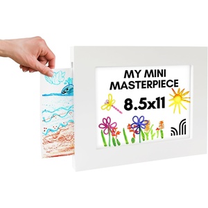 image:imageAmericanflat 85x11 SlideIn Kids Art Frame  White  Holds 25 artworks with builtin storage behind one display opening keyholes for horizontal or vertical hanging