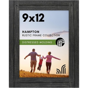 image:imageAmericanflat 9x12 Picture Frame  Distressed Wood  Charcoal Black  Polished glass wall or tabletop display with included easel sawtooth hangers included fits photos posters and art