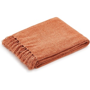image:imageAmericanflat Chenille Throw Blanket in Dark Blue  Breathable Polyester with Decorative Fringe  Wrinkle and Fade Resistant  50 x 60Peach