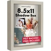image:imageAmericanflat 11x11 Shadow Box Frame with ShatterResistant Glass  Silhouette Collection  Large Shadow Box Display Case for Tabletop and Wall Display  White with Soft Felt Back  Shatterresistant glass 15 inch interior depth displays keepsakes medals and memorabilia sawtooth hangers includedLight Wood