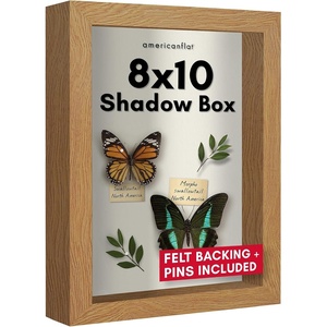 image:imageAmericanflat 11x11 Shadow Box Frame with ShatterResistant Glass  Silhouette Collection  Large Shadow Box Display Case for Tabletop and Wall Display  White with Soft Felt Back  Shatterresistant glass 15 inch interior depth displays keepsakes medals and memorabilia sawtooth hangers includedDark Oak
