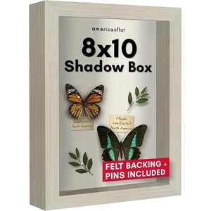 image:imageAmericanflat 11x11 Shadow Box Frame with ShatterResistant Glass  Silhouette Collection  Large Shadow Box Display Case for Tabletop and Wall Display  White with Soft Felt Back  Shatterresistant glass 15 inch interior depth displays keepsakes medals and memorabilia sawtooth hangers includedLight Wood