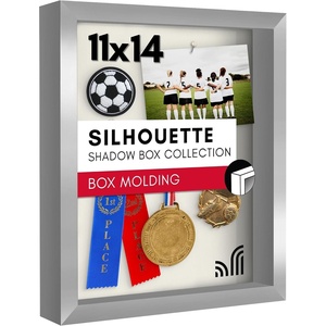image:imageAmericanflat 11x11 Shadow Box Frame with ShatterResistant Glass  Silhouette Collection  Large Shadow Box Display Case for Tabletop and Wall Display  White with Soft Felt Back  Shatterresistant glass 15 inch interior depth displays keepsakes medals and memorabilia sawtooth hangers includedSilver