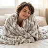 image:imageAmericanflat 50x60 Rouched Faux Fur Throw Blanket  Soft and Breathable Throw Blanket for Couch Bed Chair  White Faux Fur Blankets Perfect for Home Bedroom or Outdoor UseGray  White   Beige