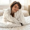image:imageAmericanflat 50x60 Rouched Faux Fur Throw Blanket  Soft and Breathable Throw Blanket for Couch Bed Chair  White Faux Fur Blankets Perfect for Home Bedroom or Outdoor UseWhite