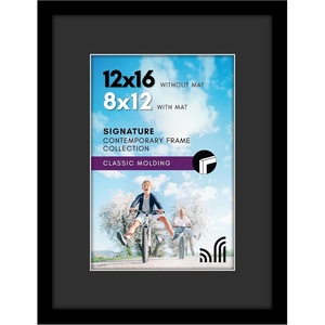 image:imageAmericanflat 12x16 Picture Frame  Matted to 8x12  Engineered Wood  Black  Shatterresistant glass hangs vertical or horizontal sawtooth hangers included use with or without mat