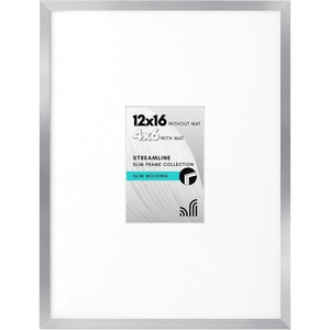 image:imageAmericanflat 18x24 Poster Frame  Matted to 8x10  Slim Molding  Black  Polished plexiglass front hangs vertical or horizontal sawtooth hangers included secure turntab backingSilver