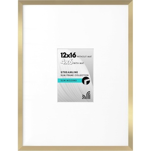 image:imageAmericanflat 18x24 Poster Frame  Matted to 8x10  Slim Molding  Black  Polished plexiglass front hangs vertical or horizontal sawtooth hangers included secure turntab backingGold