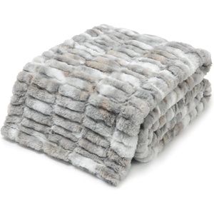 image:imageAmericanflat 50x60 Rouched Faux Fur Throw Blanket  Soft and Breathable Throw Blanket for Couch Bed Chair  White Faux Fur Blankets Perfect for Home Bedroom or Outdoor UseGray  White   Beige