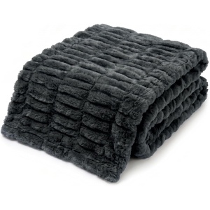 image:imageAmericanflat 50x60 Rouched Faux Fur Throw Blanket  Soft and Breathable Throw Blanket for Couch Bed Chair  White Faux Fur Blankets Perfect for Home Bedroom or Outdoor UseGray