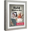 image:imageAmericanflat 11x14 Shadow Box Frame  Matted to 9x12  Driftwood  Shatterresistant glass 15 inch interior depth hangs vertical or horizontal displays keepsakes medals and memorabiliaDriftwood