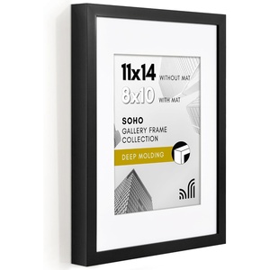 image:imageAmericanflat 11x14 Deep Picture Frame  Matted to 8x10  Black  Shatterresistant glass hangs vertical or horizontal sawtooth hangers included fits photos posters and art