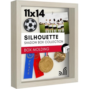 image:imageAmericanflat 11x14 Shadow Box Frame  Matted to 9x12  Driftwood  Shatterresistant glass 15 inch interior depth hangs vertical or horizontal displays keepsakes medals and memorabiliaLight Wood