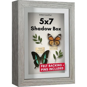 image:imageAmericanflat 11x14 Shadow Box Frame  Matted to 9x12  Driftwood  Shatterresistant glass 15 inch interior depth hangs vertical or horizontal displays keepsakes medals and memorabiliaDriftwood