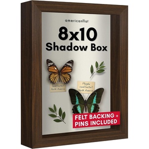 image:imageAmericanflat 11x14 Shadow Box Frame  Matted to 9x12  Driftwood  Shatterresistant glass 15 inch interior depth hangs vertical or horizontal displays keepsakes medals and memorabiliaWalnut