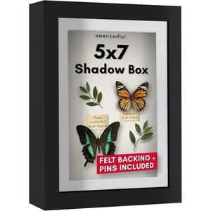 image:imageAmericanflat 11x14 Shadow Box Frame  Matted to 9x12  Driftwood  Shatterresistant glass 15 inch interior depth hangs vertical or horizontal displays keepsakes medals and memorabiliaBlack