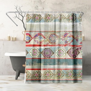 image:imageAmericanflat 71x74 Boho Shower Curtain  WaterResistant Long Shower Curtain with Durable Metal Grommets and 12 Hooks  100 Polyester  Black Mustard Yellow Terracotta and BeigeTeal